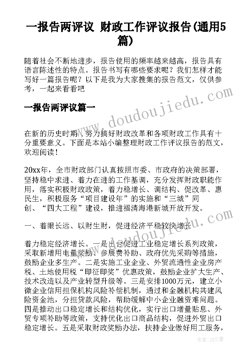 一报告两评议 财政工作评议报告(通用5篇)