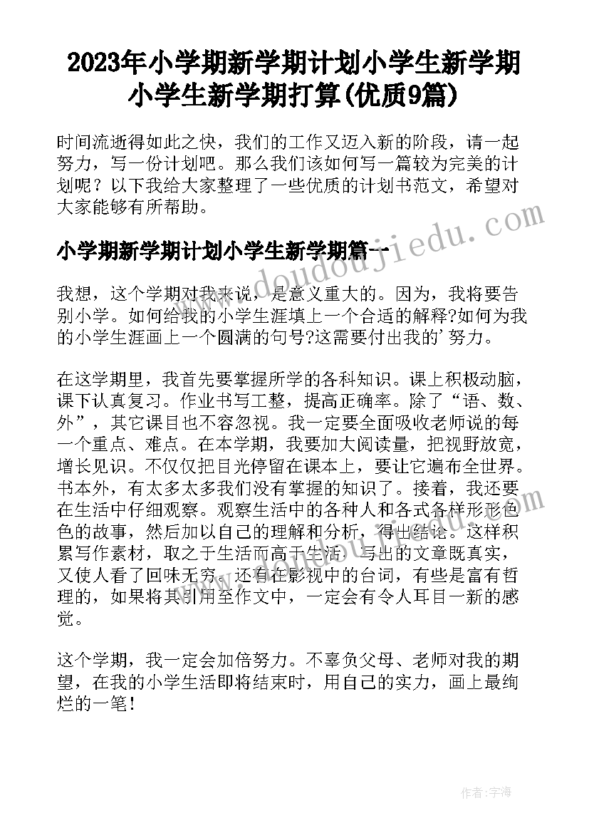 2023年小学期新学期计划小学生新学期 小学生新学期打算(优质9篇)