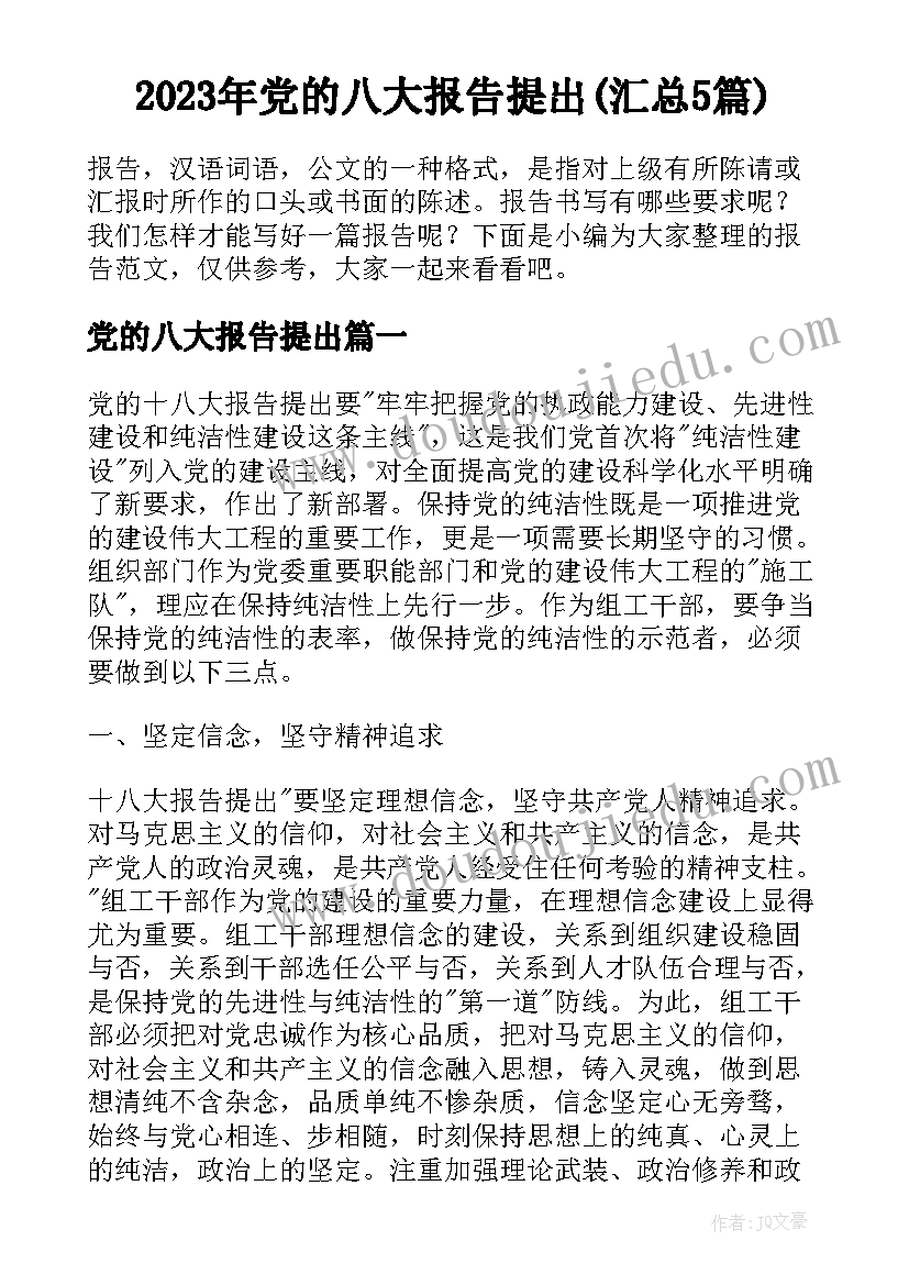 2023年党的八大报告提出(汇总5篇)