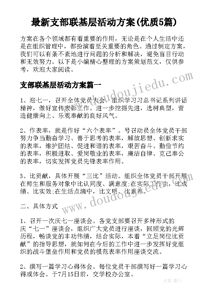 最新支部联基层活动方案(优质5篇)