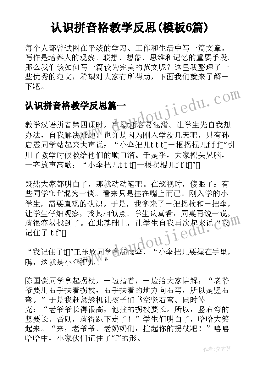 认识拼音格教学反思(模板6篇)