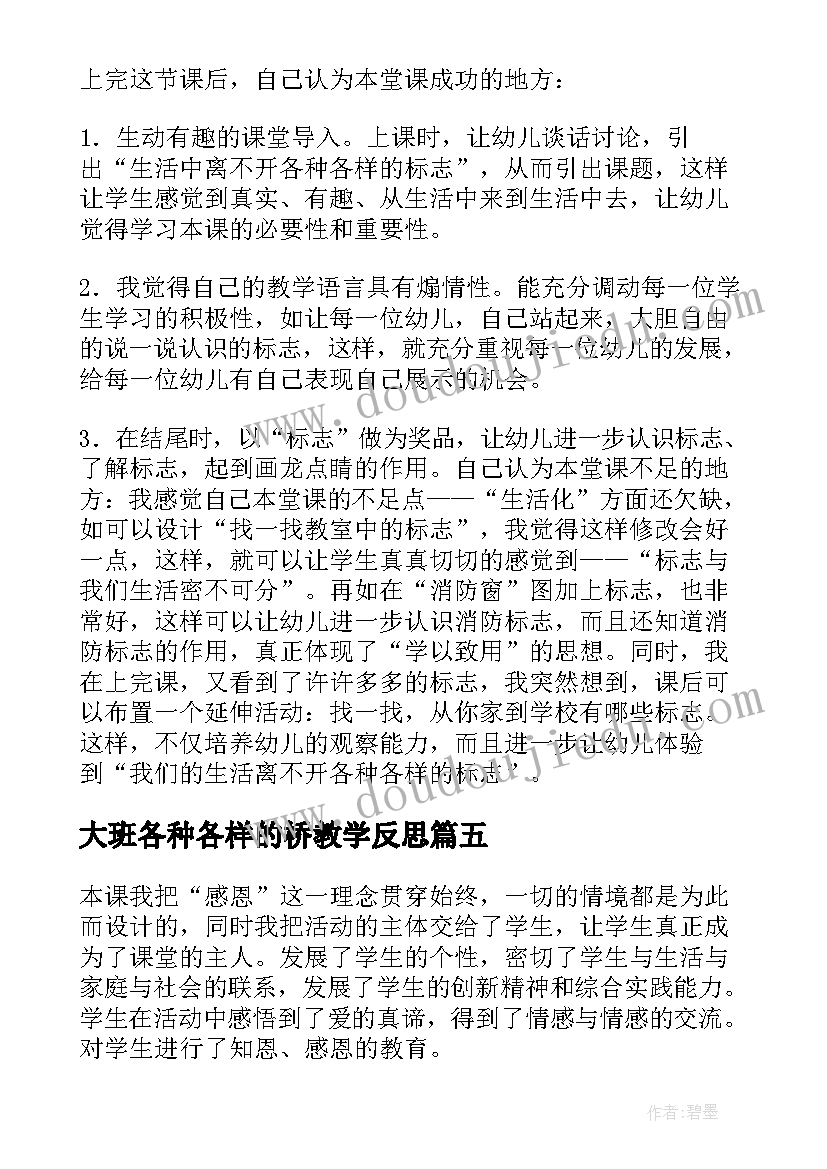 2023年大班各种各样的桥教学反思(大全5篇)