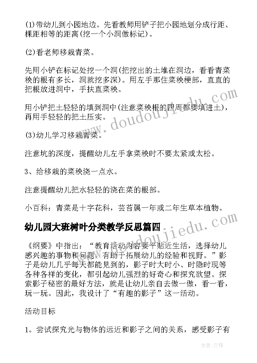 最新幼儿园大班树叶分类教学反思 大班科学活动教案(精选10篇)