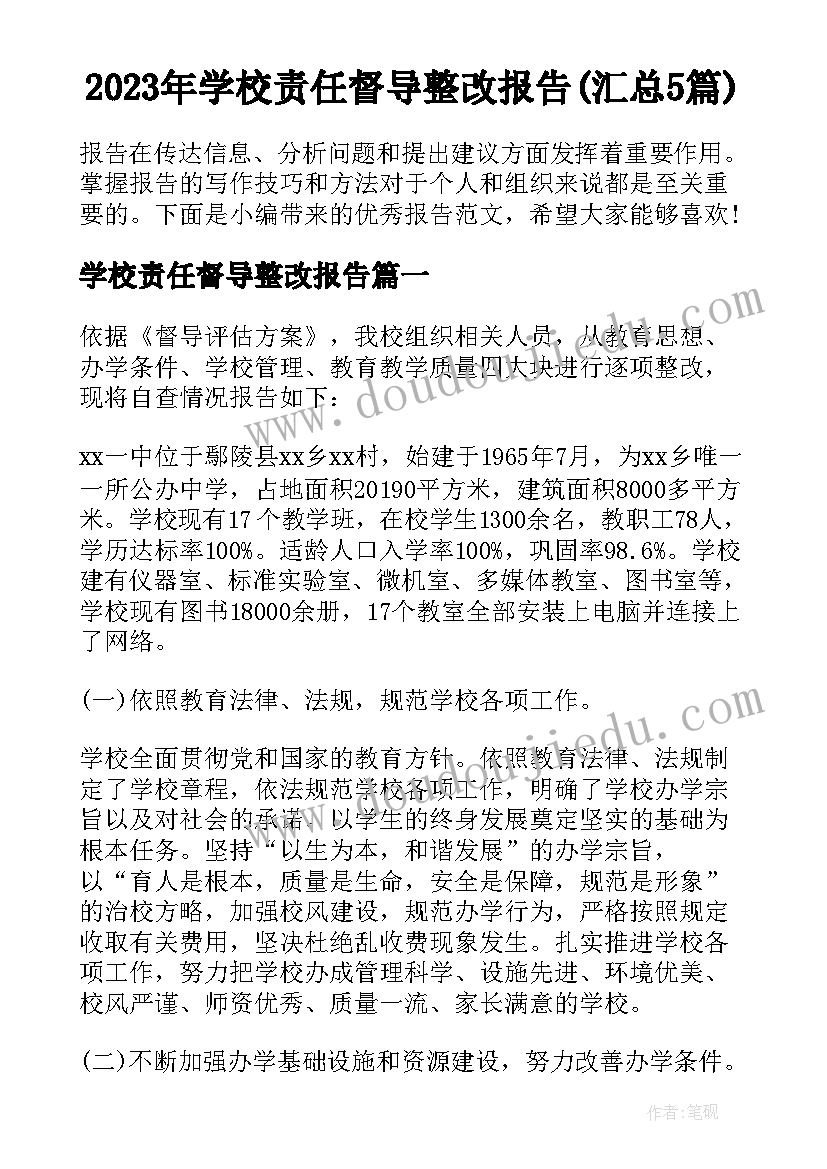 2023年学校责任督导整改报告(汇总5篇)