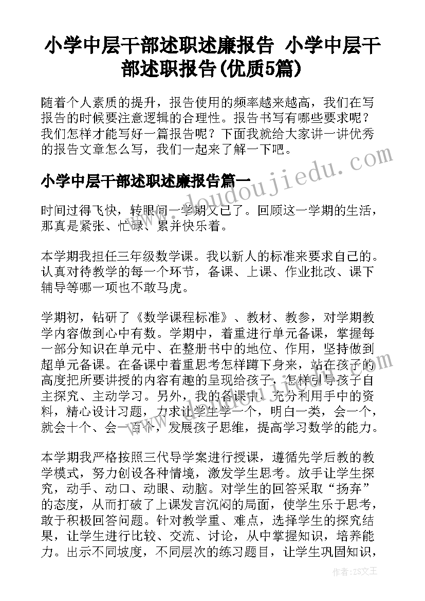 小学中层干部述职述廉报告 小学中层干部述职报告(优质5篇)