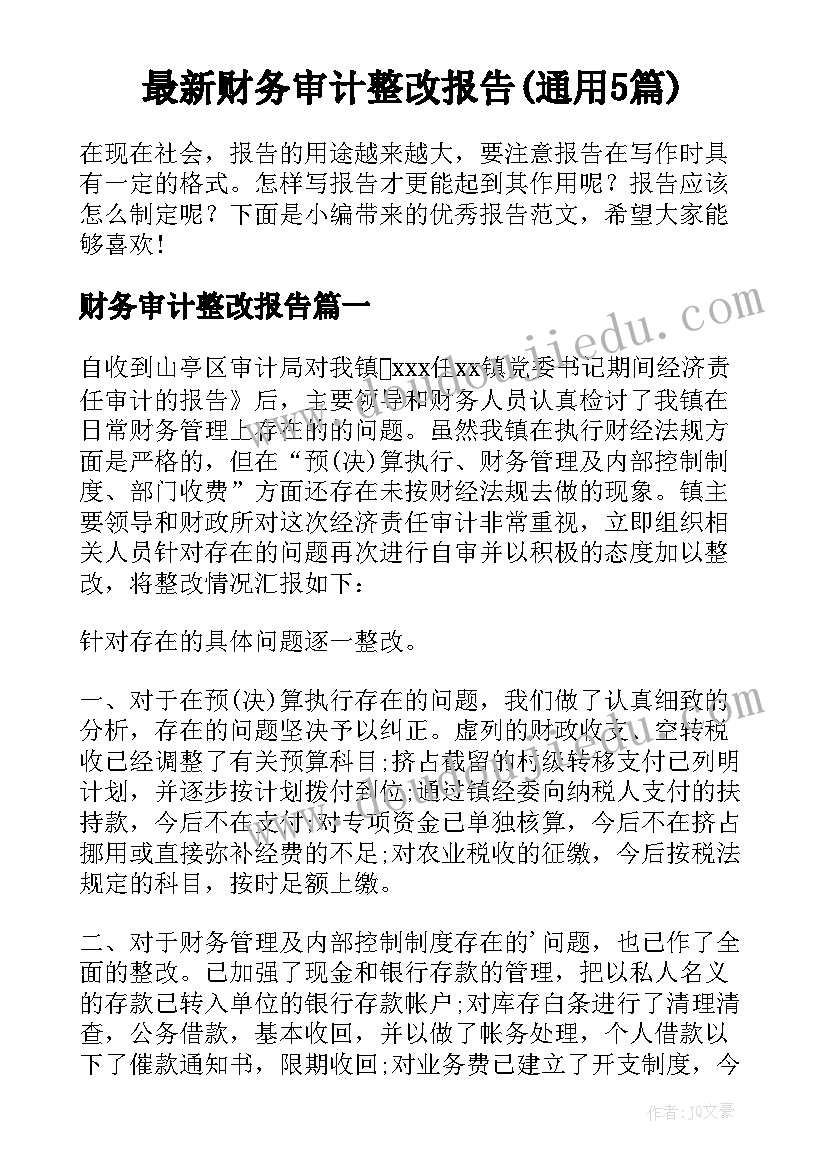 最新财务审计整改报告(通用5篇)