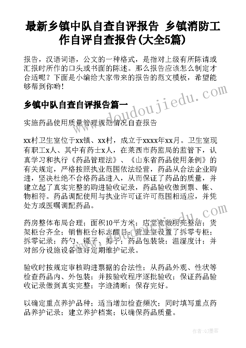 最新乡镇中队自查自评报告 乡镇消防工作自评自查报告(大全5篇)