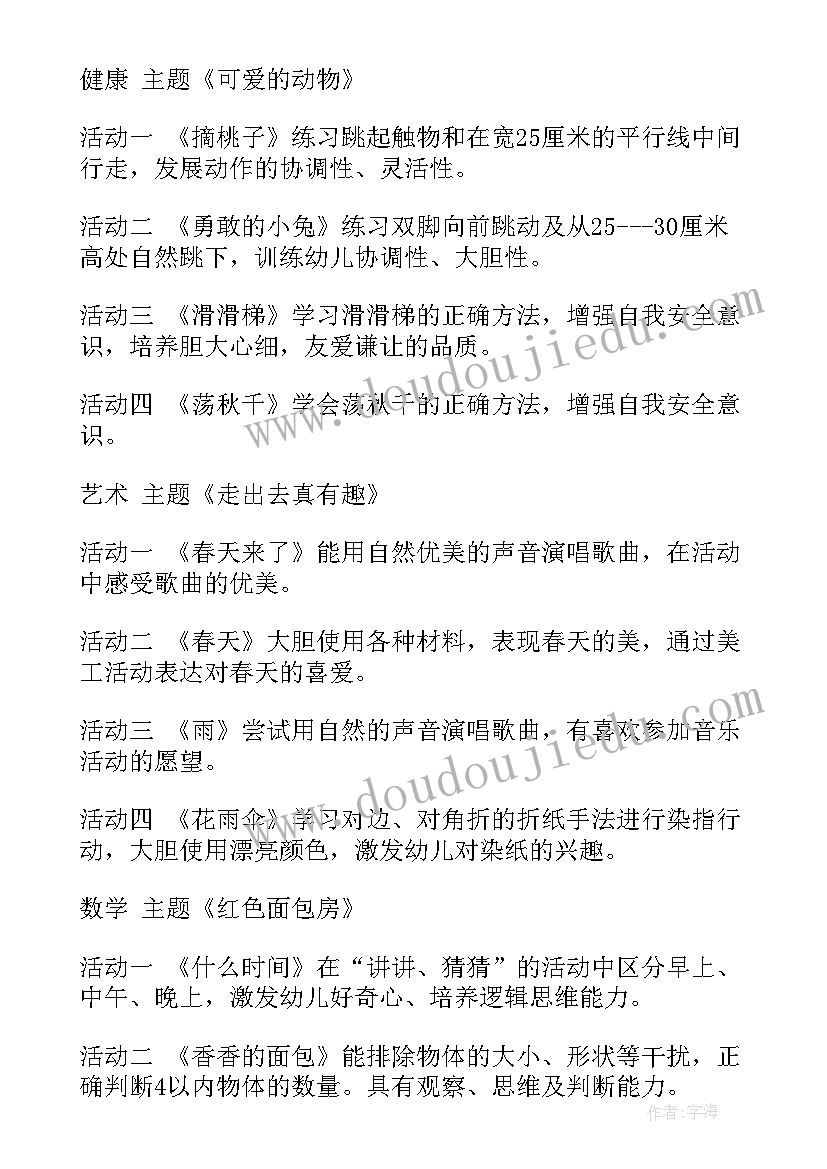 最新幼儿园春季月份的工作重点 幼儿园小班月重点工作计划表(汇总5篇)