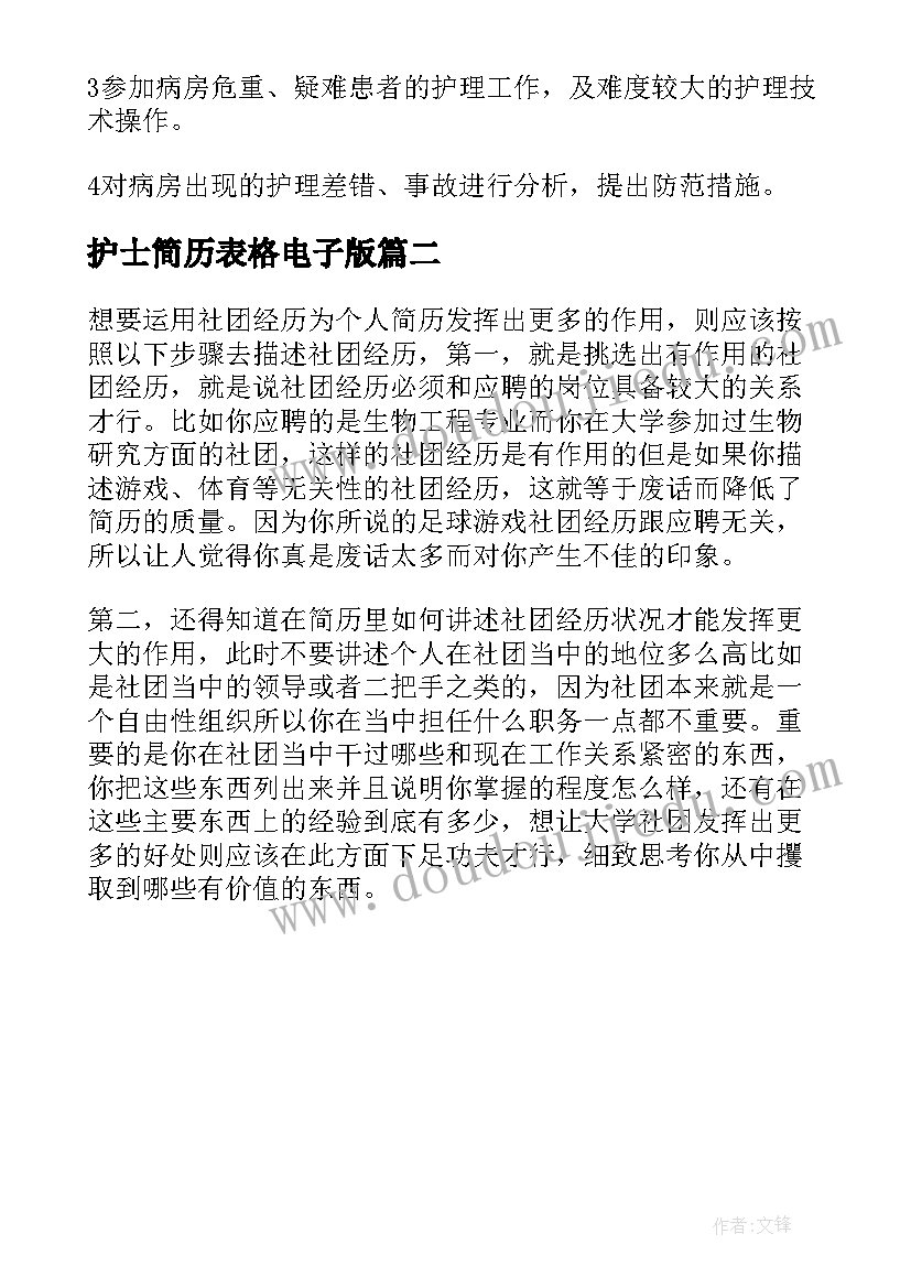 2023年护士简历表格电子版(大全8篇)