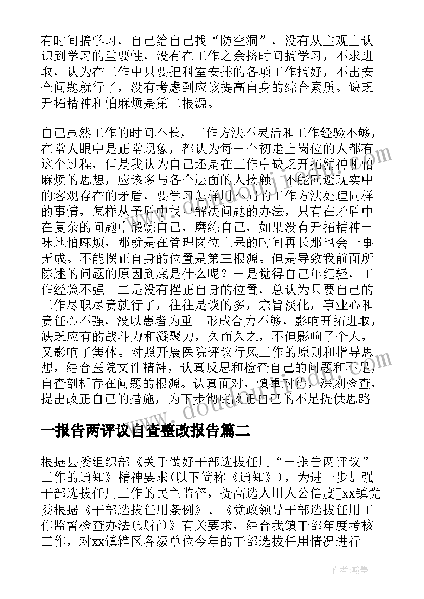 一报告两评议自查整改报告(优秀5篇)