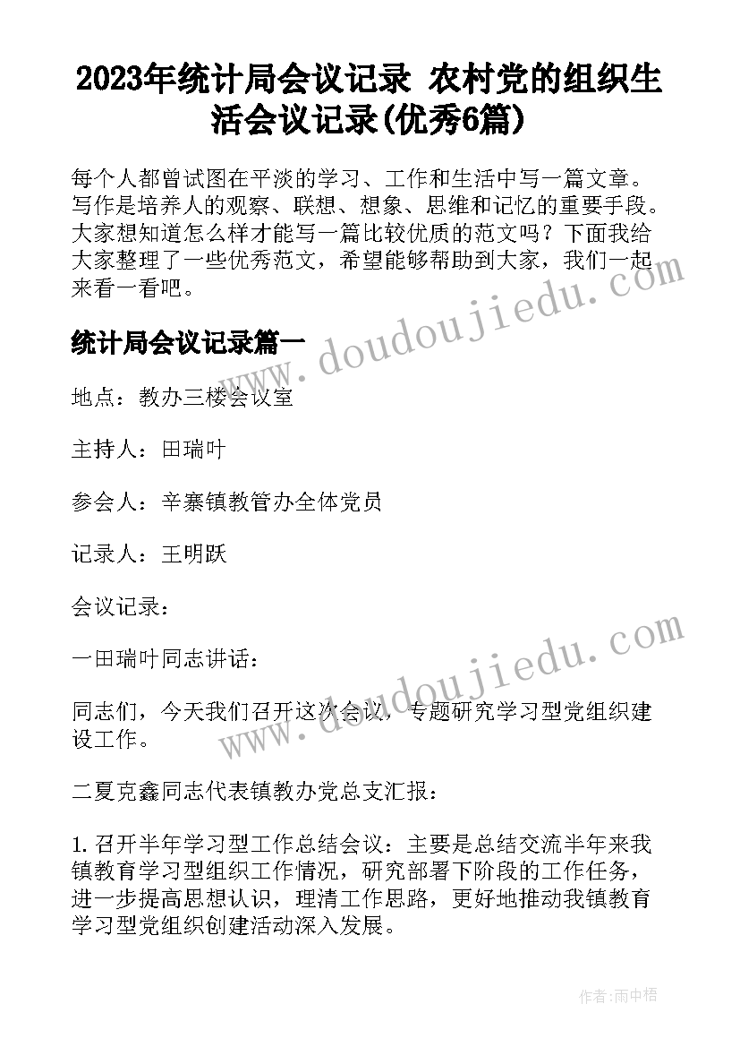 2023年统计局会议记录 农村党的组织生活会议记录(优秀6篇)