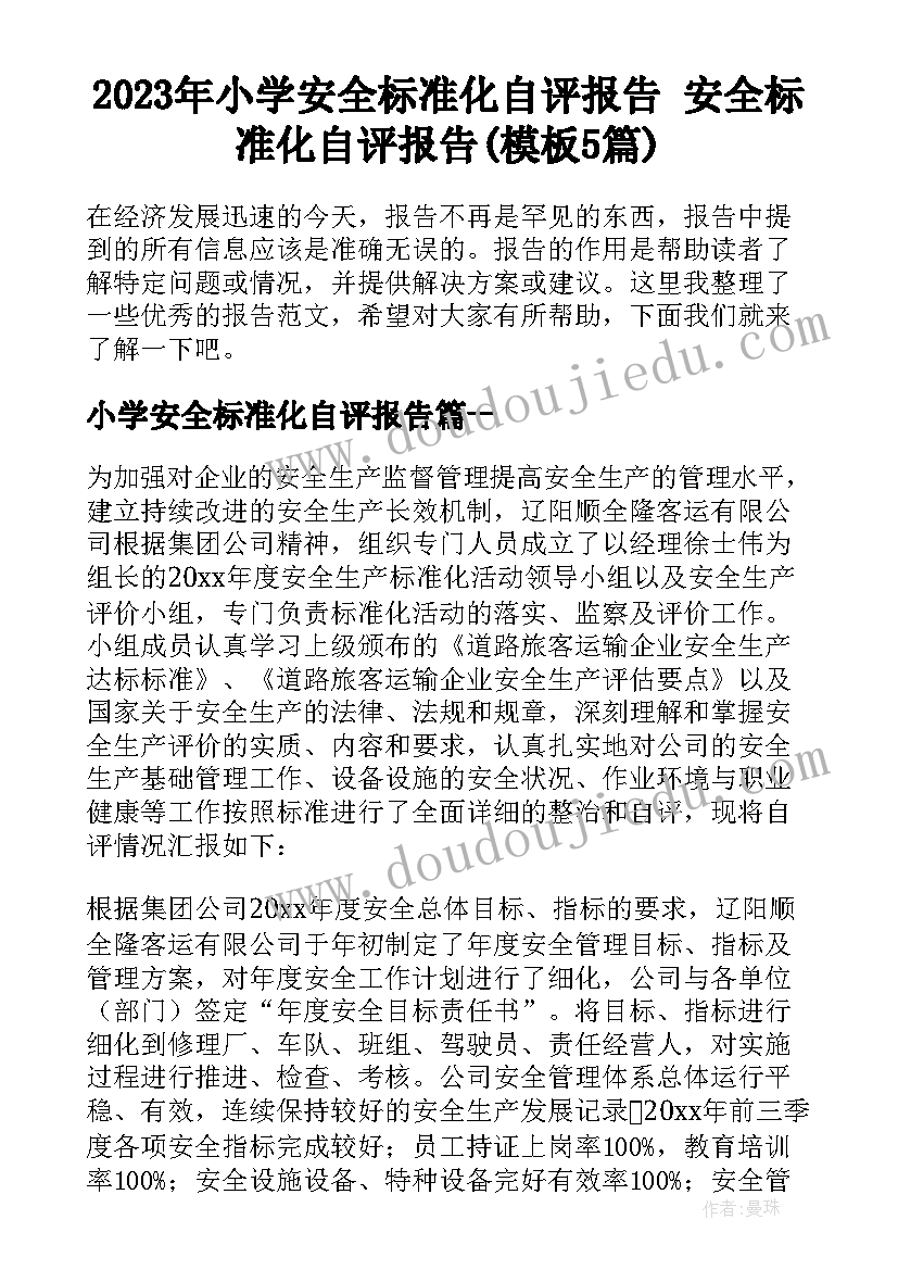 2023年小学安全标准化自评报告 安全标准化自评报告(模板5篇)