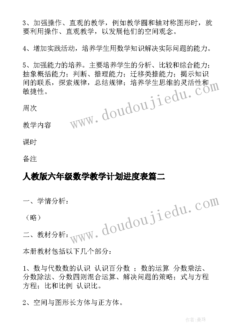 2023年人教版六年级数学教学计划进度表(实用10篇)