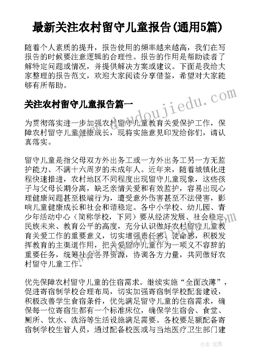 最新关注农村留守儿童报告(通用5篇)