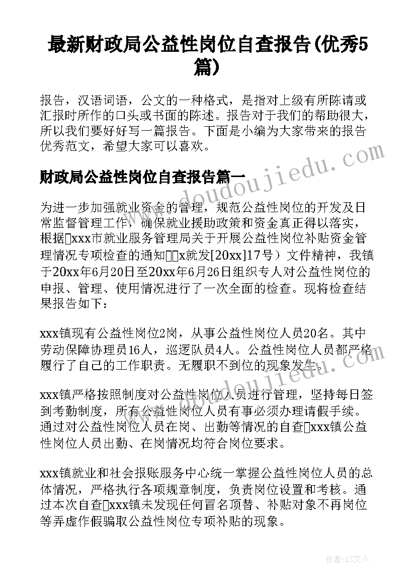 最新财政局公益性岗位自查报告(优秀5篇)