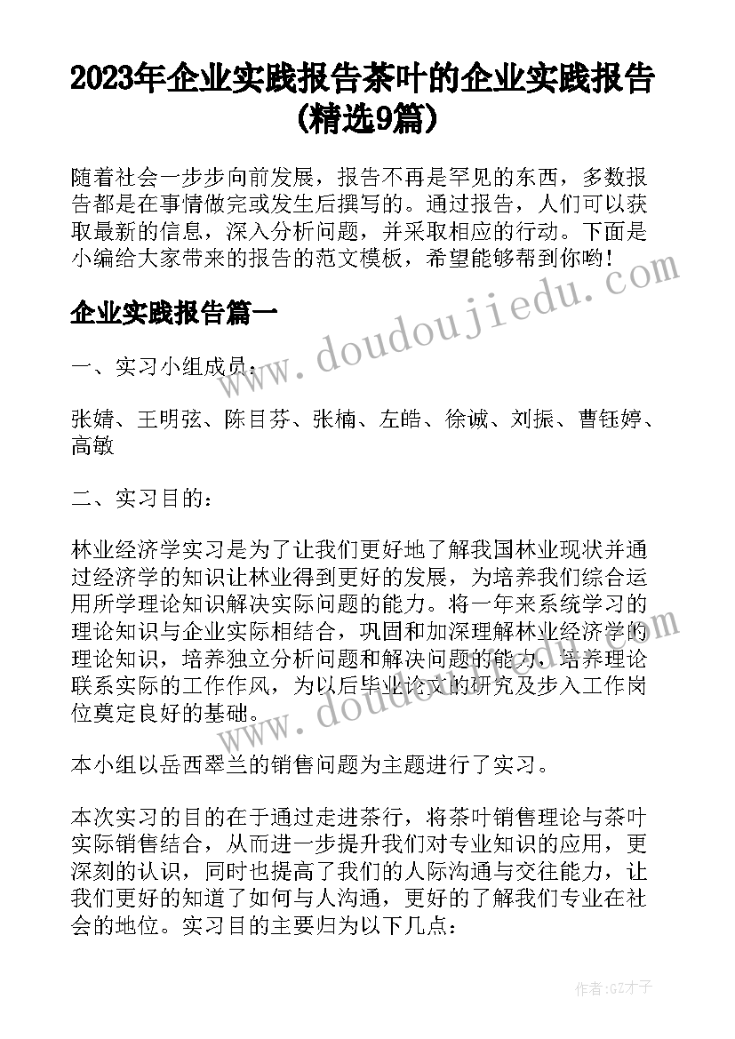 2023年企业实践报告 茶叶的企业实践报告(精选9篇)