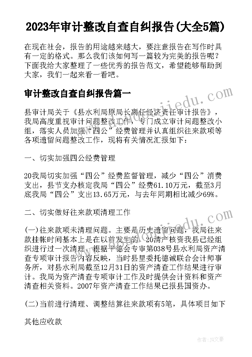 2023年审计整改自查自纠报告(大全5篇)