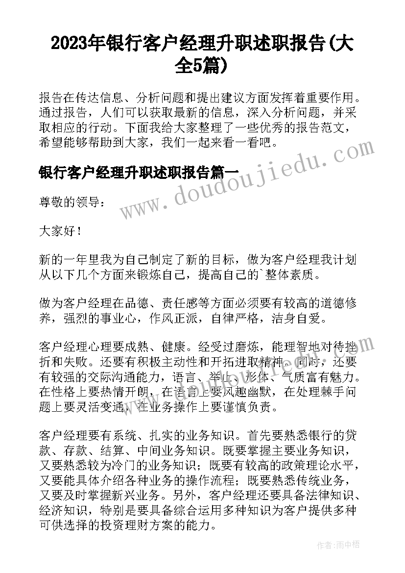 2023年银行客户经理升职述职报告(大全5篇)