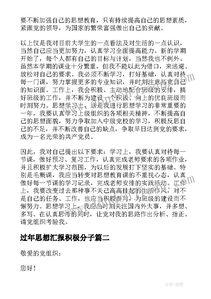 最新过年思想汇报积极分子(通用7篇)