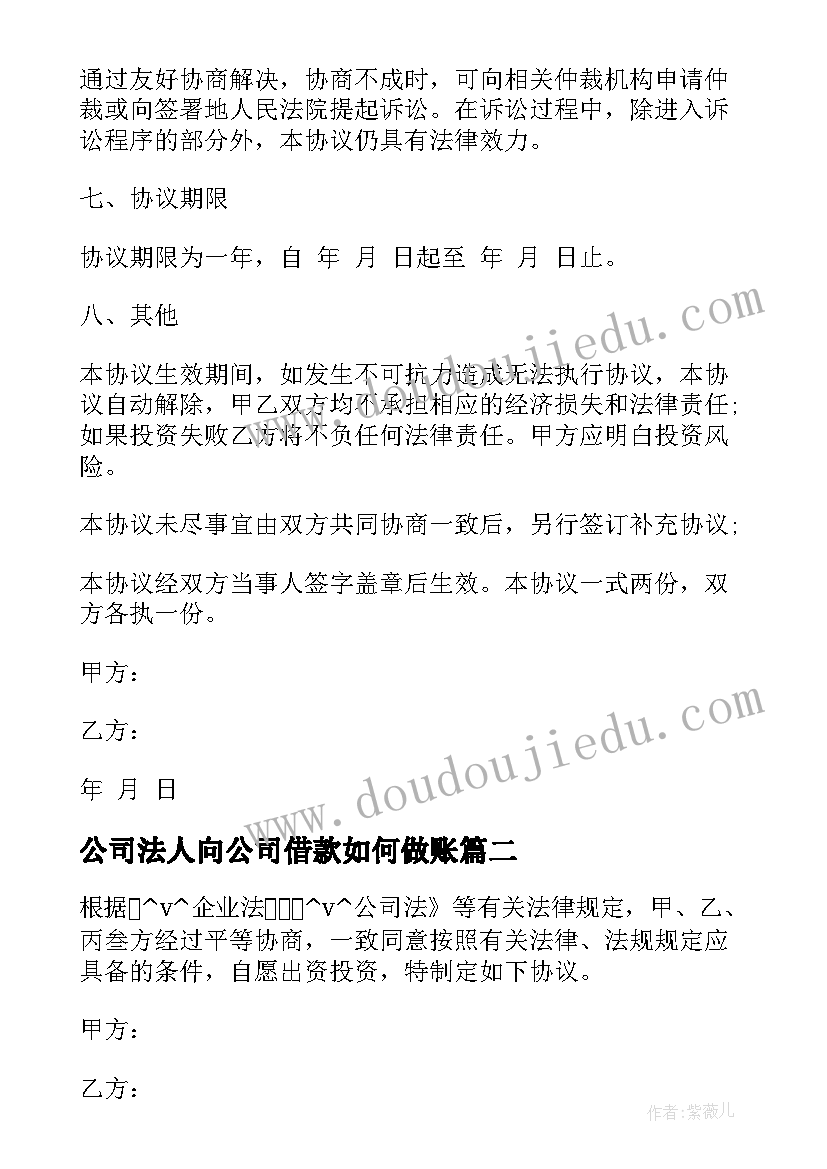 最新公司法人向公司借款如何做账 公司法人对外投资合同热门(大全5篇)