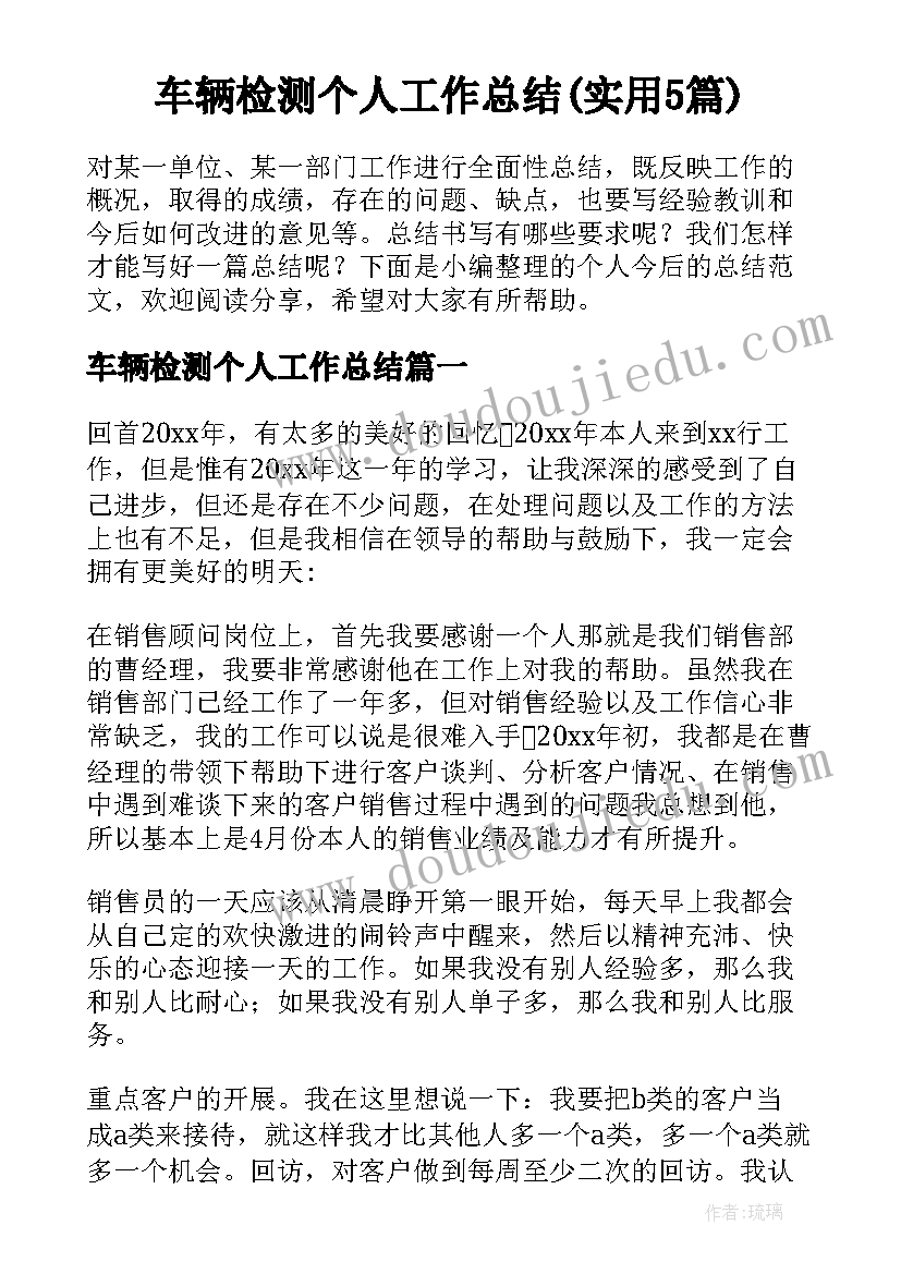 车辆检测个人工作总结(实用5篇)