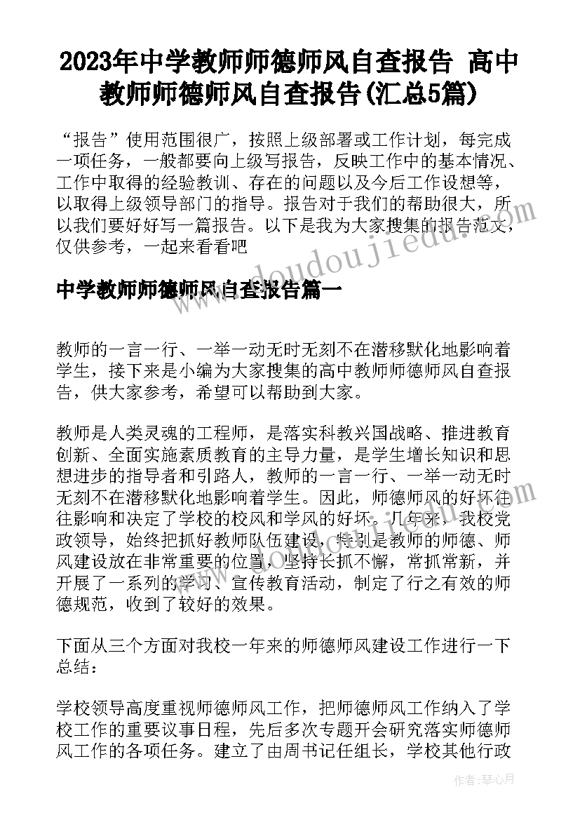 2023年中学教师师德师风自查报告 高中教师师德师风自查报告(汇总5篇)