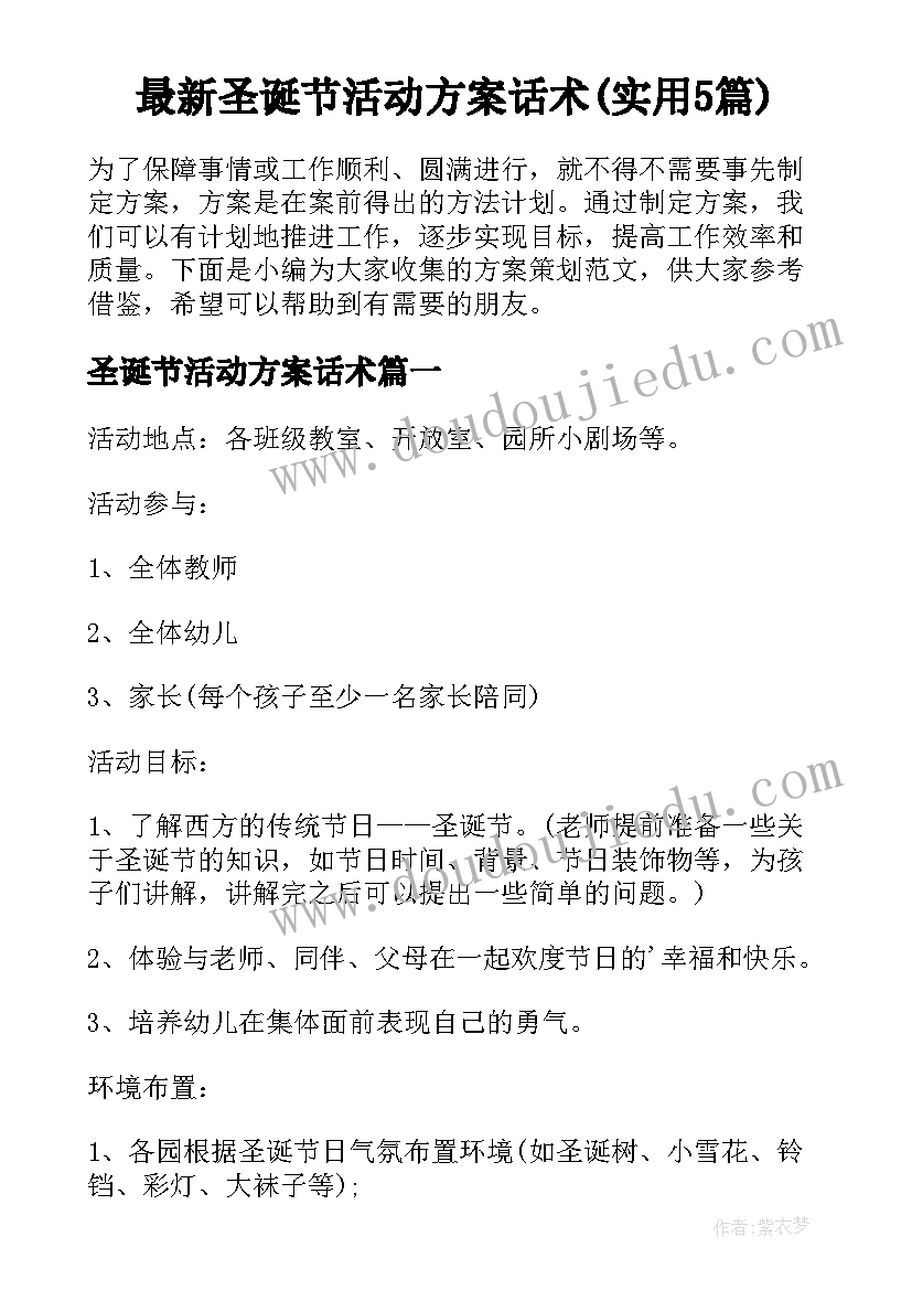 最新圣诞节活动方案话术(实用5篇)