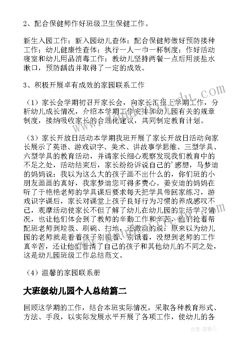 大班级幼儿园个人总结(汇总6篇)