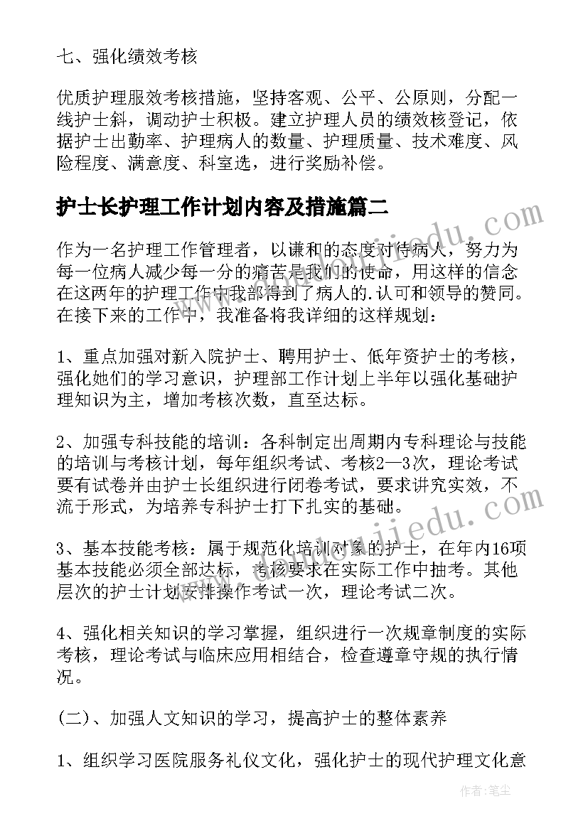 最新护士长护理工作计划内容及措施(大全5篇)