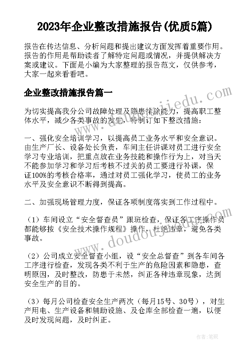 2023年企业整改措施报告(优质5篇)