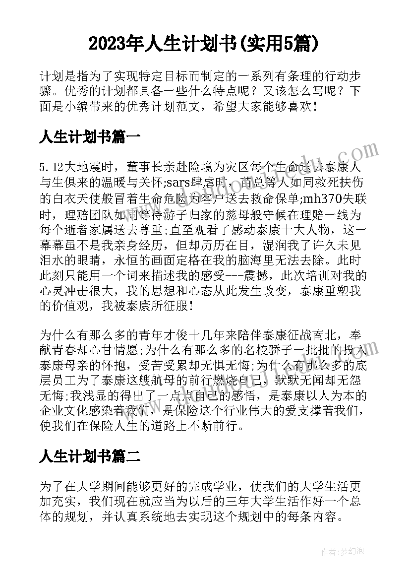 2023年人生计划书(实用5篇)