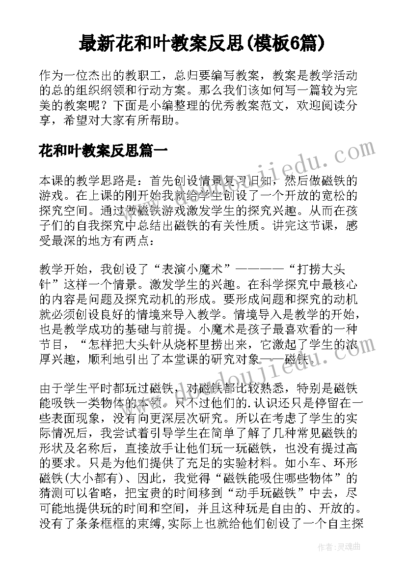 最新花和叶教案反思(模板6篇)