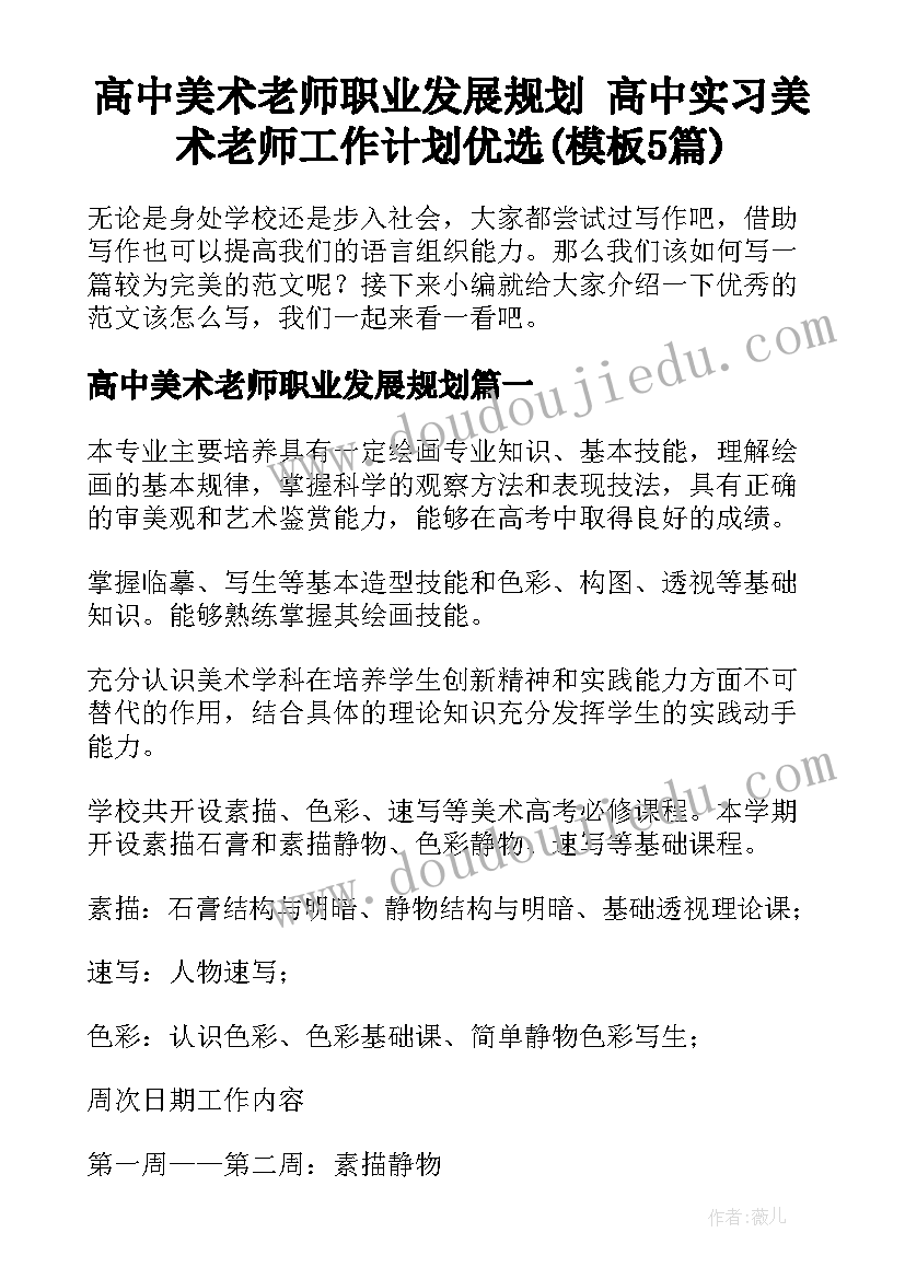 高中美术老师职业发展规划 高中实习美术老师工作计划优选(模板5篇)