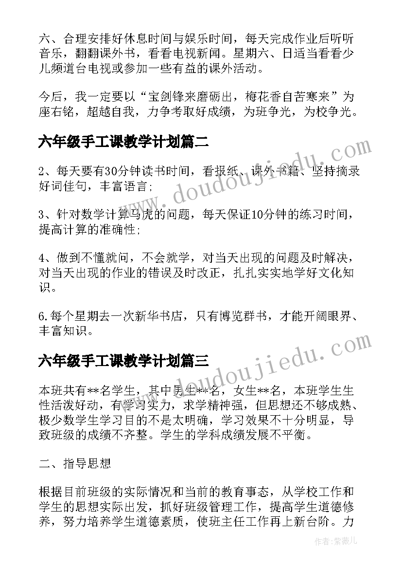 2023年六年级手工课教学计划(优质5篇)