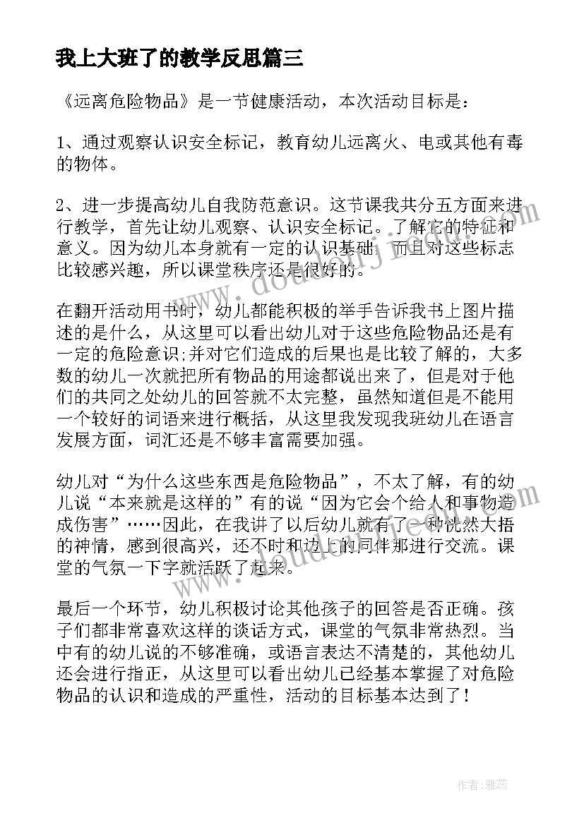 最新我上大班了的教学反思 大班教学反思(精选5篇)