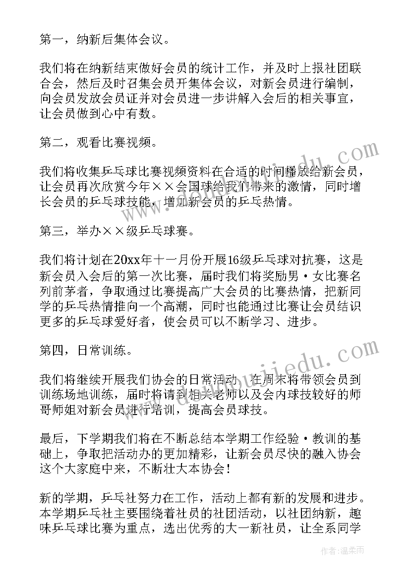 最新乒乓球协会工作计划书 乒乓球协会工作总结暨工作计划(模板5篇)