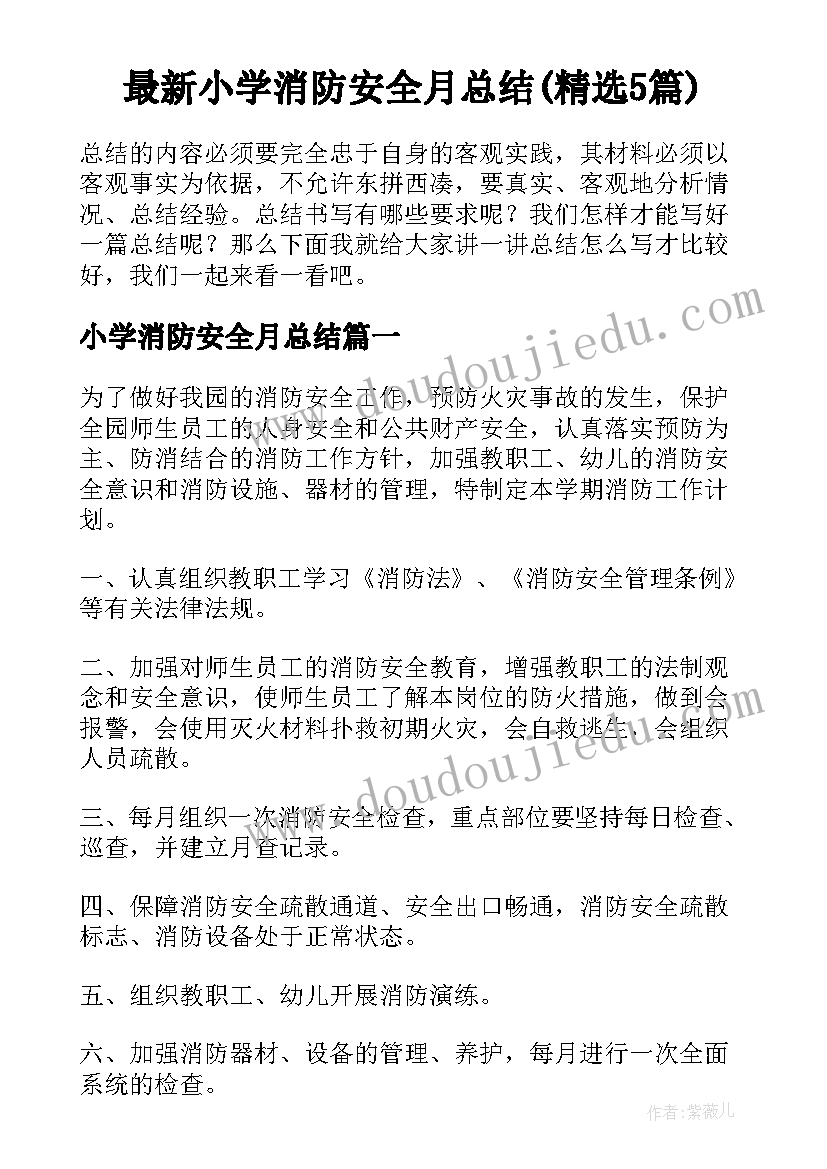 最新小学消防安全月总结(精选5篇)