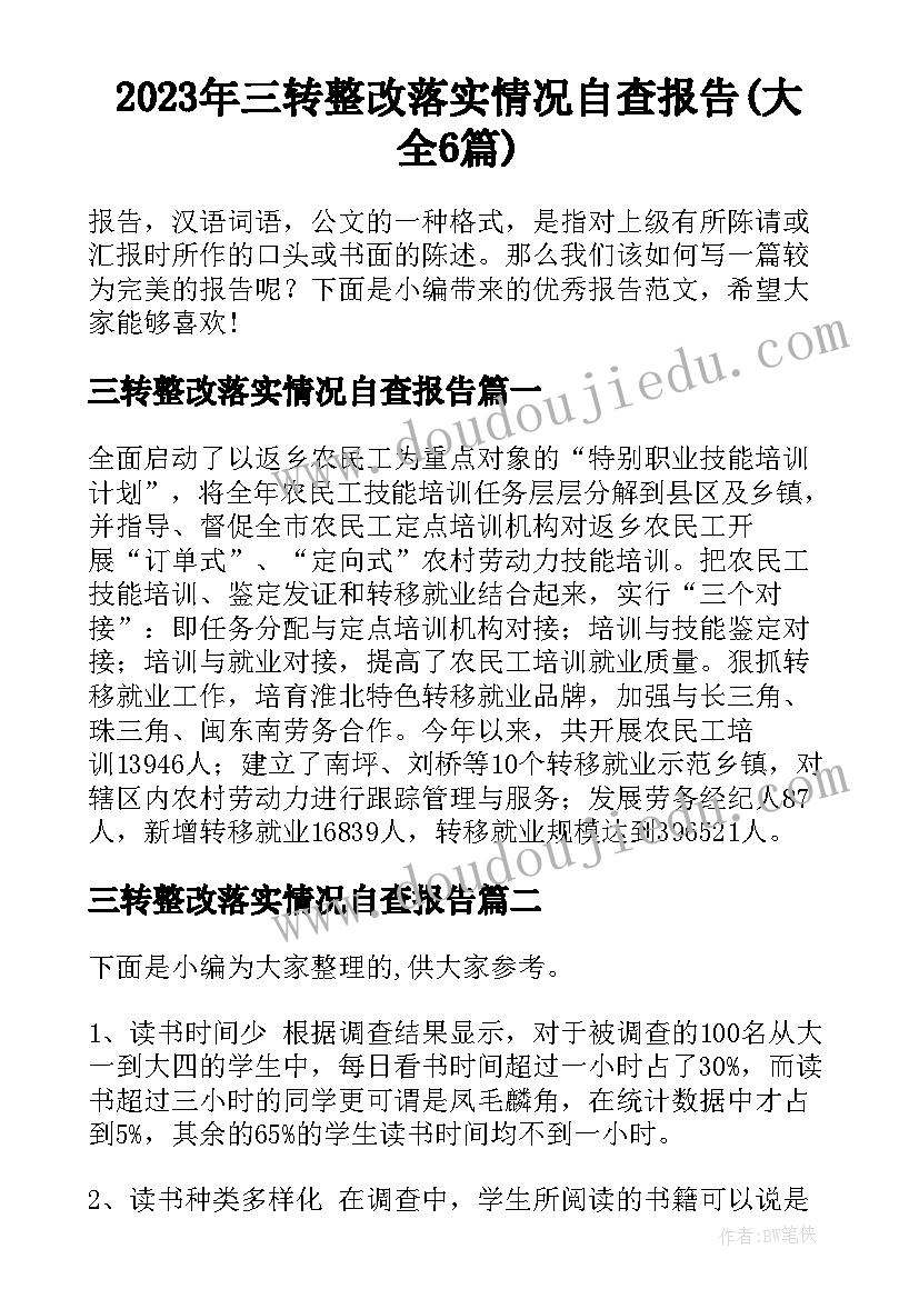 2023年三转整改落实情况自查报告(大全6篇)