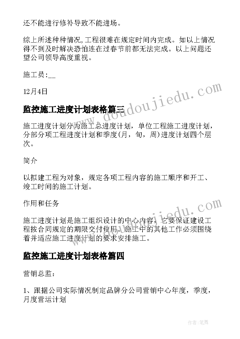 监控施工进度计划表格 施工进度计划表总结(汇总5篇)