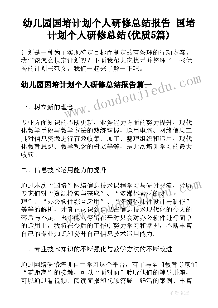 幼儿园国培计划个人研修总结报告 国培计划个人研修总结(优质5篇)