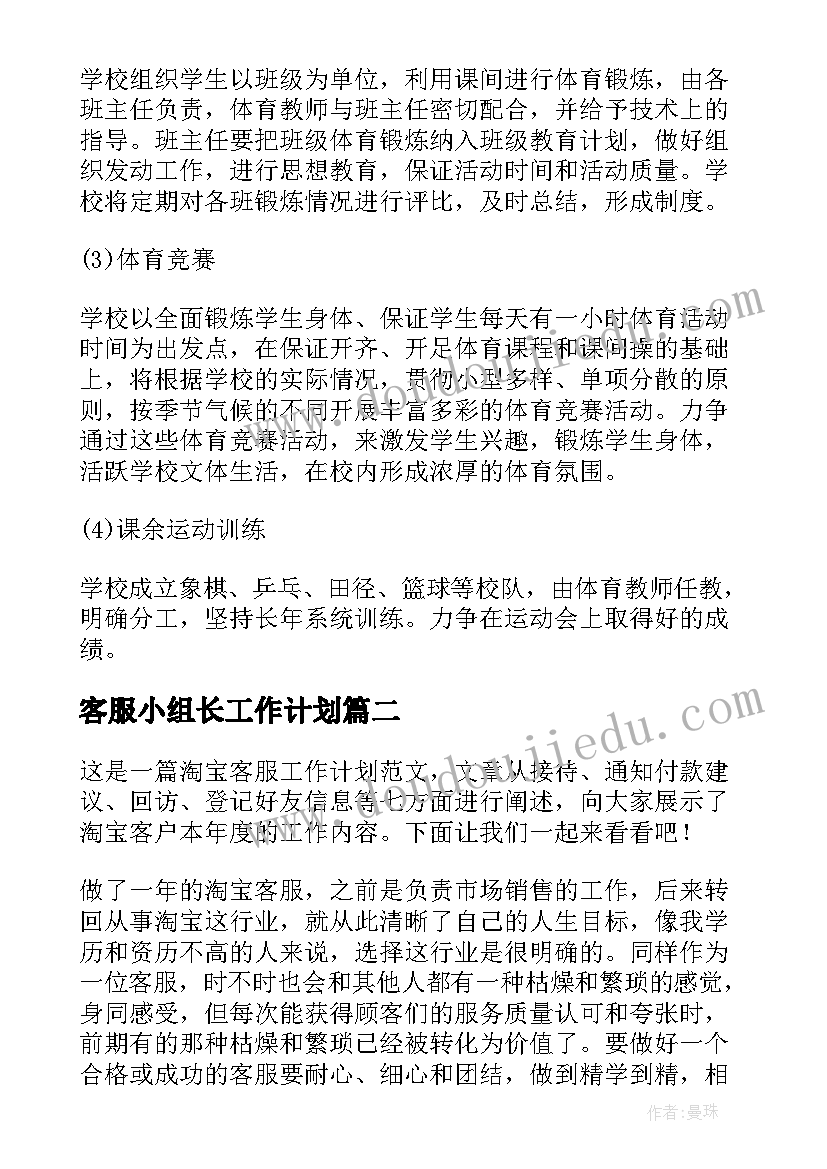 2023年客服小组长工作计划(优秀6篇)