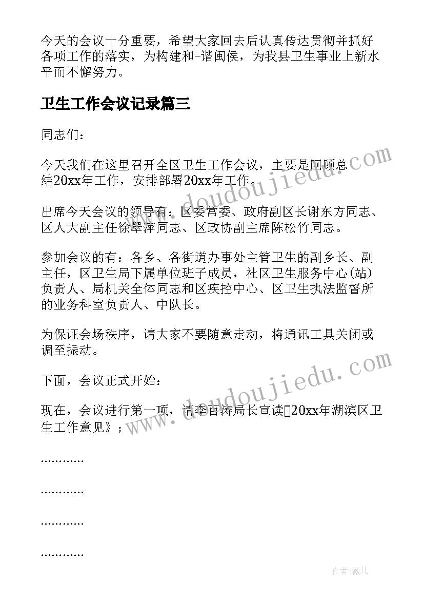 2023年卫生工作会议记录(模板5篇)