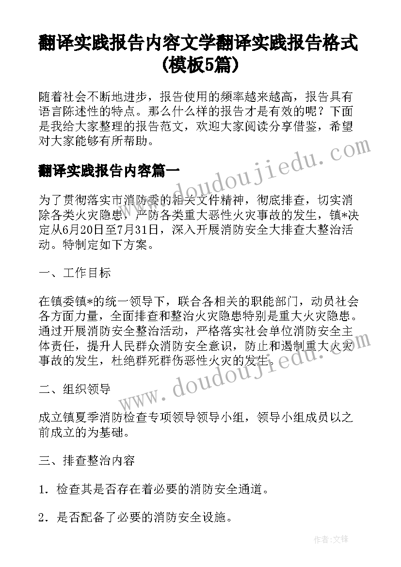 翻译实践报告内容 文学翻译实践报告格式(模板5篇)