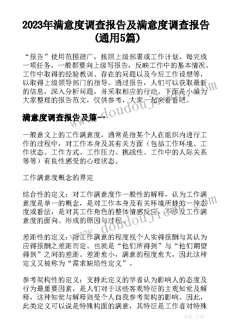 2023年满意度调查报告及 满意度调查报告(通用5篇)