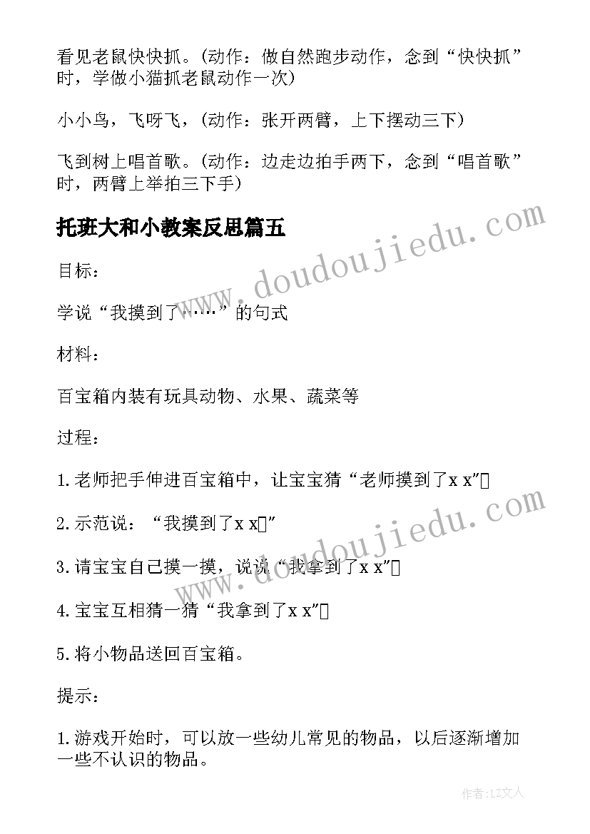 2023年托班大和小教案反思 托班活动教案(优秀9篇)