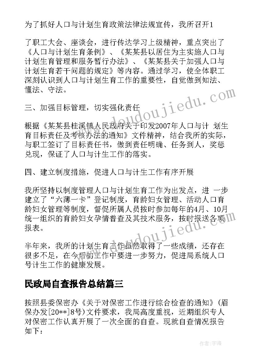 2023年民政局自查报告总结(汇总5篇)