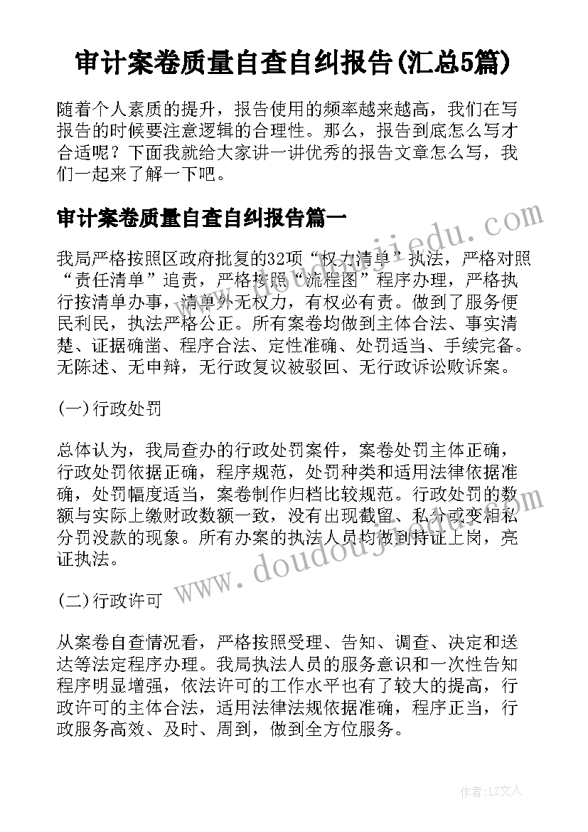 审计案卷质量自查自纠报告(汇总5篇)