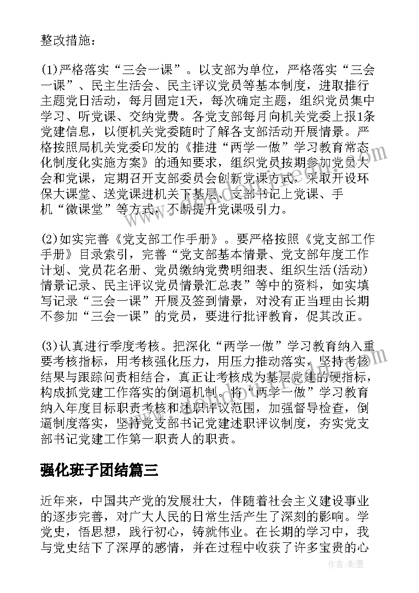 强化班子团结 学党史心得体会整改措施(优质8篇)