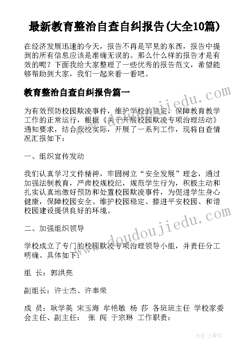 最新教育整治自查自纠报告(大全10篇)