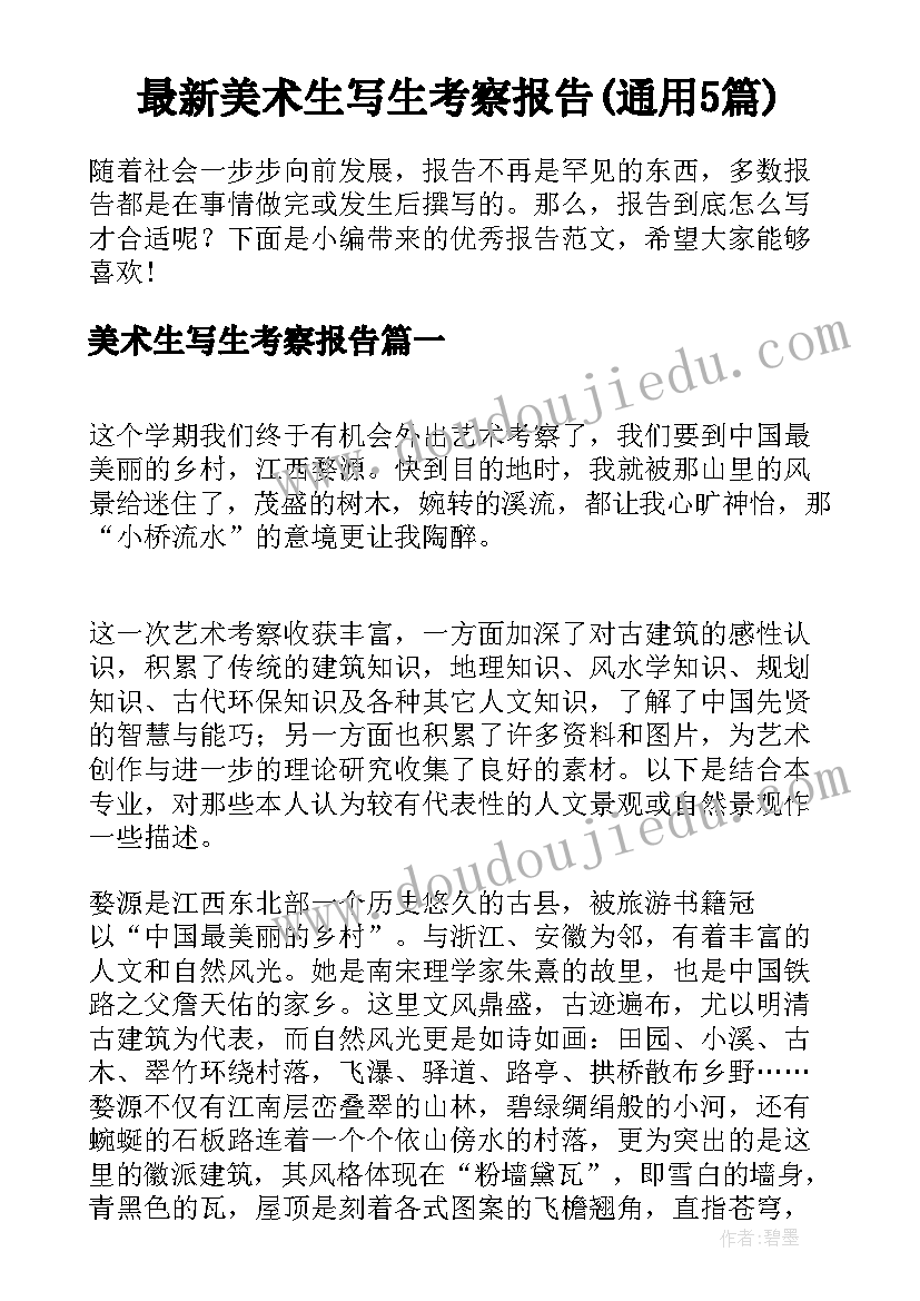 最新美术生写生考察报告(通用5篇)